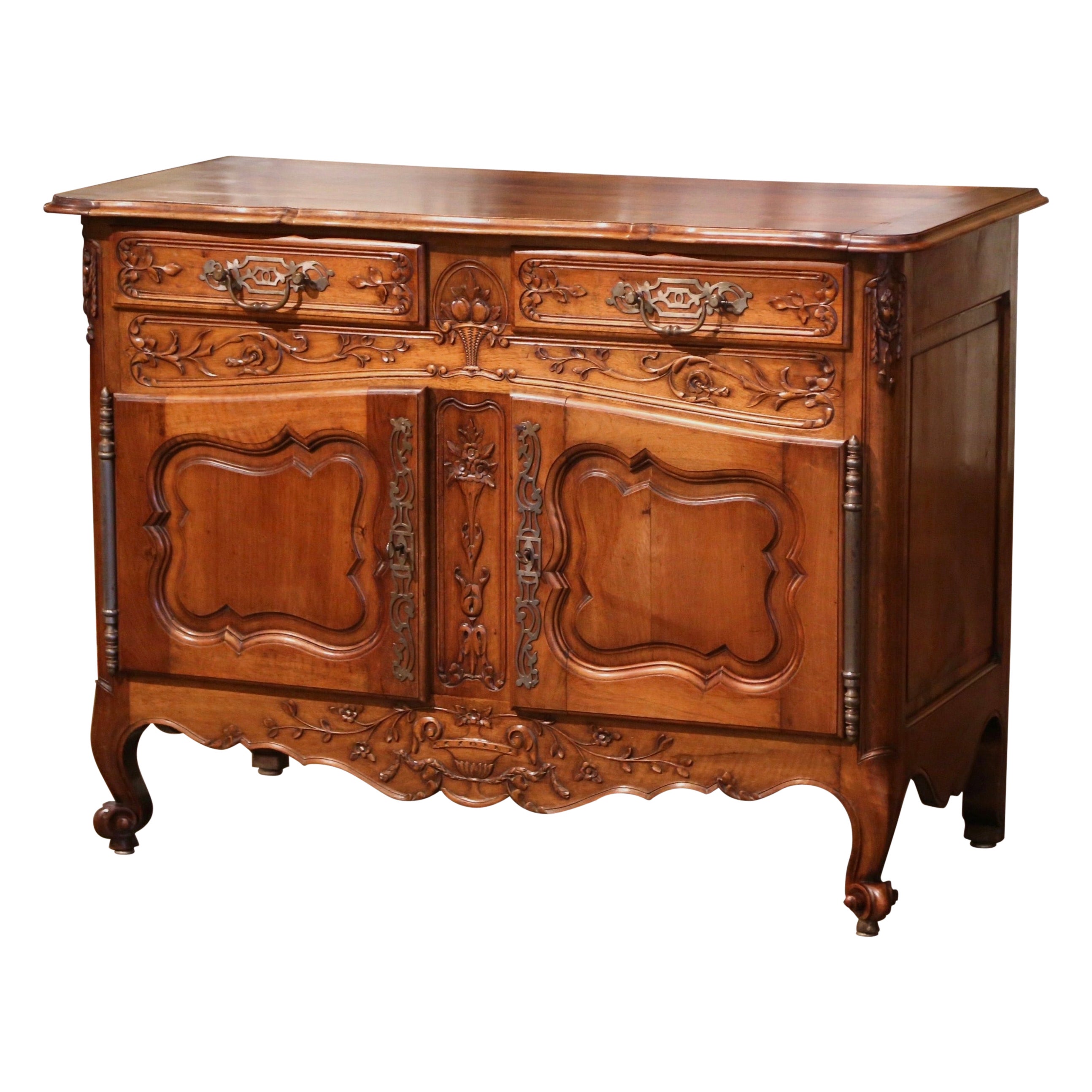 19th Century, French Louis XV Carved Walnut Two-Door Buffet from Provence
