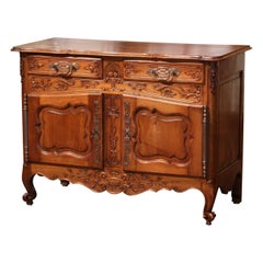 Retro 19th Century, French Louis XV Carved Walnut Two-Door Buffet from Provence