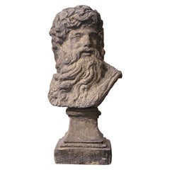 Late 20th Century French Weathered Garden Cast Stone Statuary of Zeus