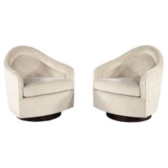 Pair of Mid-Century Modern Milo Baughman Swivel Lounge Chairs Restored