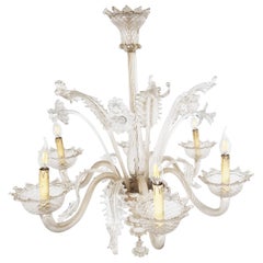 Vintage floral murano glass chandelier, 1950s