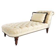 Victorian-Style Tufted Upholstered Chaise Lounge with Turned Legs