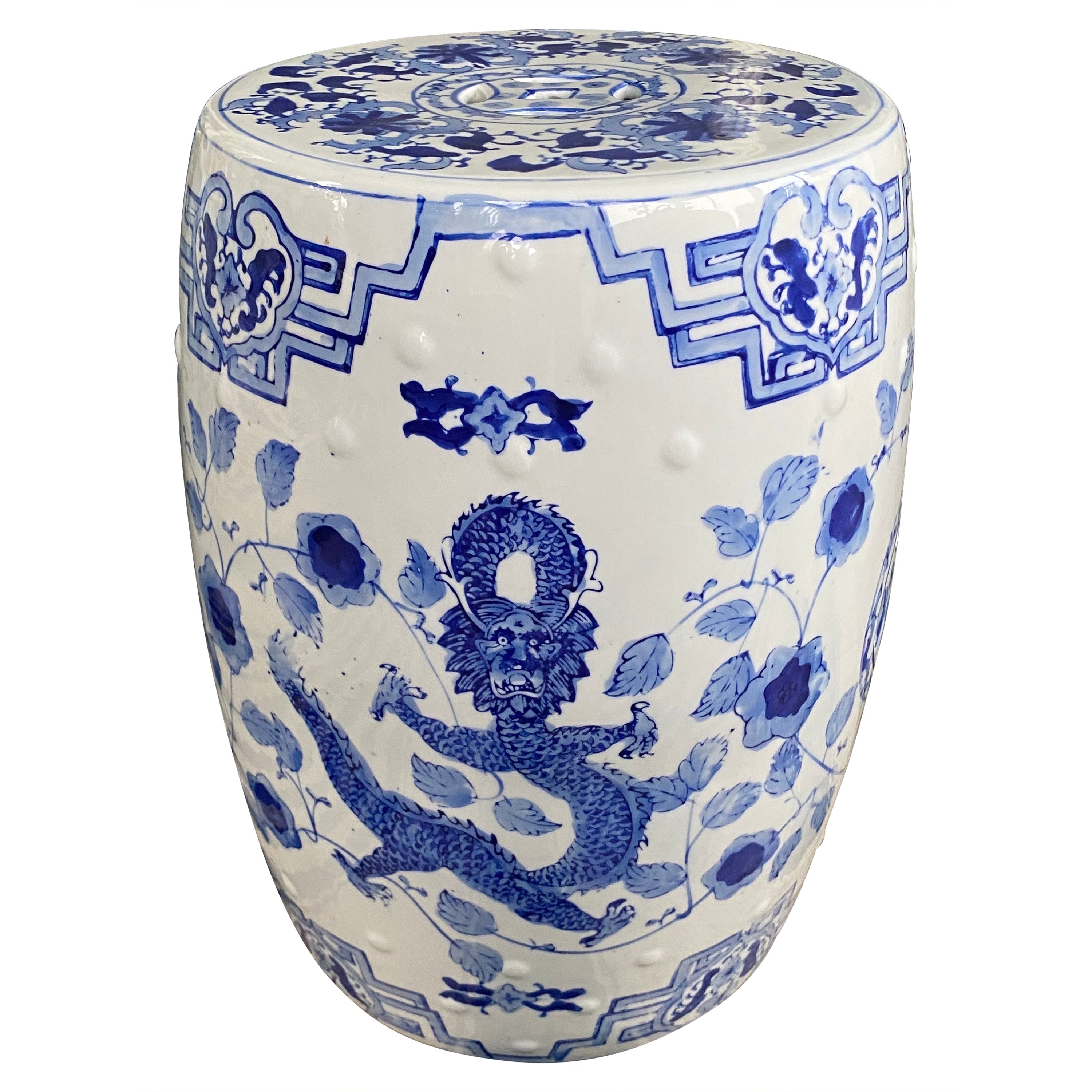 Tabouret/assise de jardin chinois bleu et blanc en vente