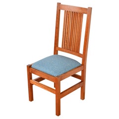 Scott Jordan Mission Arts and Crafts Cherry Wood Side Chair, Newly Reupholstered