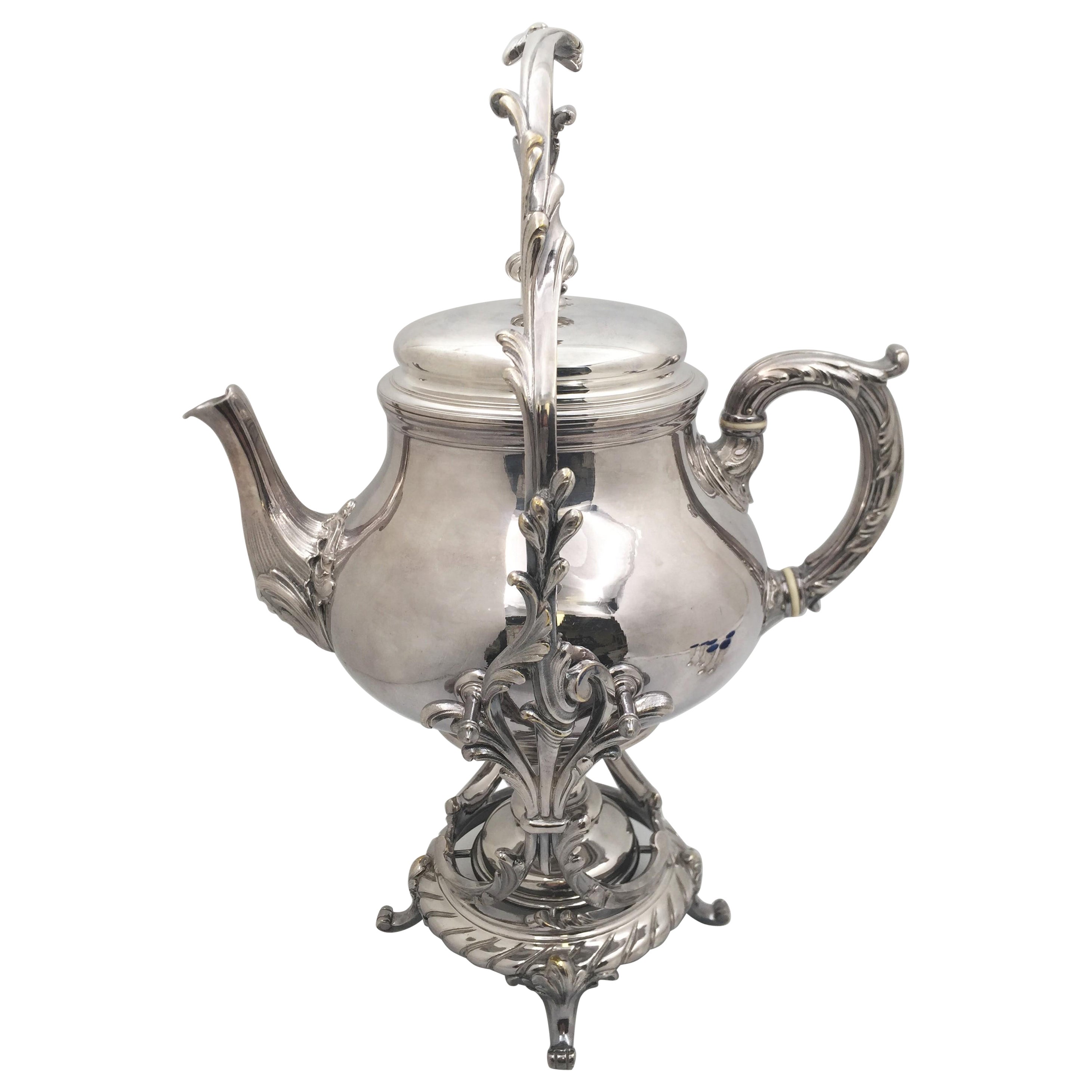 Christofle Silver Plate Kettle on Stand in Rococo Style For Sale