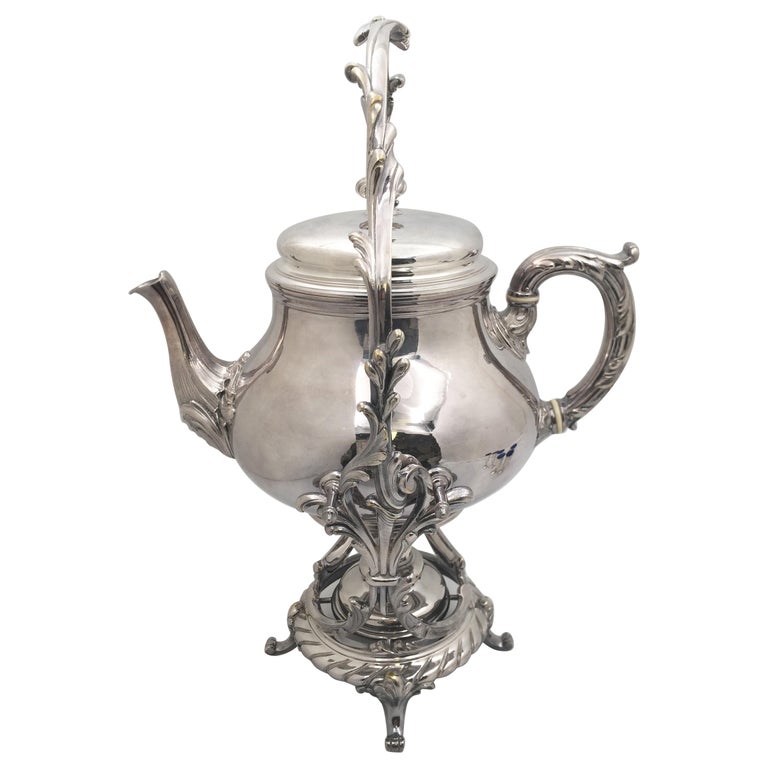 Christofle Silver Plate Kettle on Stand in Rococo Style For Sale at 1stDibs