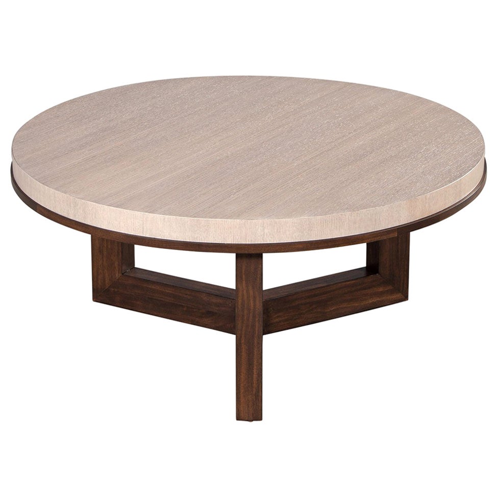 Modern Round Oak and Walnut Coffee Table For Sale