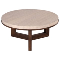 Modern Round Oak and Walnut Coffee Table