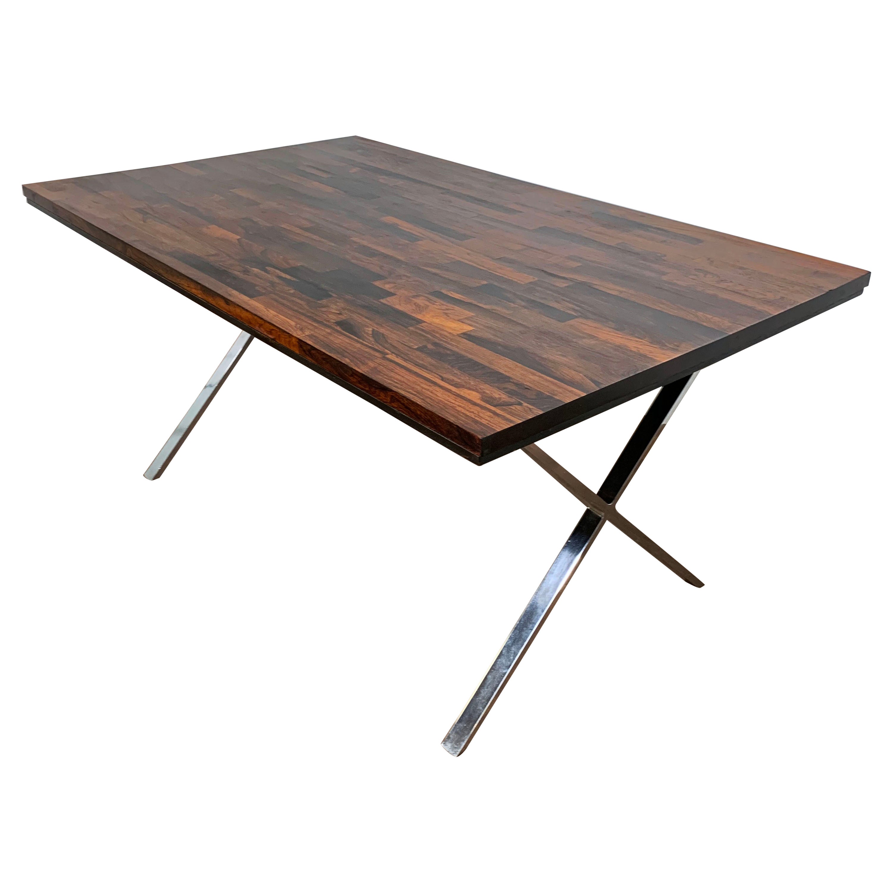 David Parmelee for Founders Staved Rosewood X-Form Desk or Table, Circa 1970s For Sale