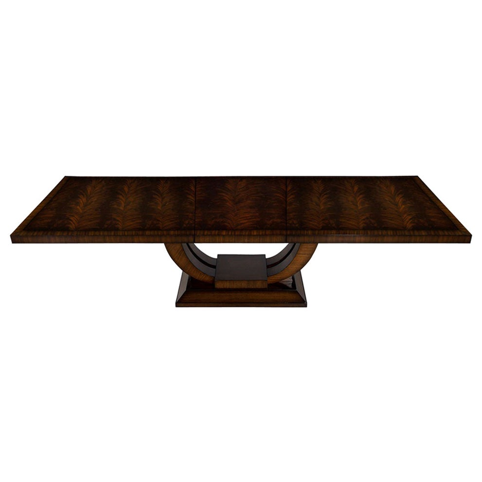 Custom Art Deco Inspired Mahogany Dining Table with Rosewood Banding Design For Sale