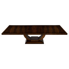 Custom Art Deco Inspired Mahogany Dining Table with Rosewood Banding Design