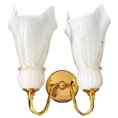 Neoclassical Murano and Gold Sconce with Fazzoletto Design, circa 1980