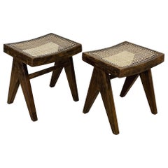 Vintage Pair of Authentic Pierre Jeanneret Low Stools/Ottomans, Mid-Century Modern