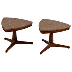 Pair Tomlinson Marble Side Tables with Walnut Bases