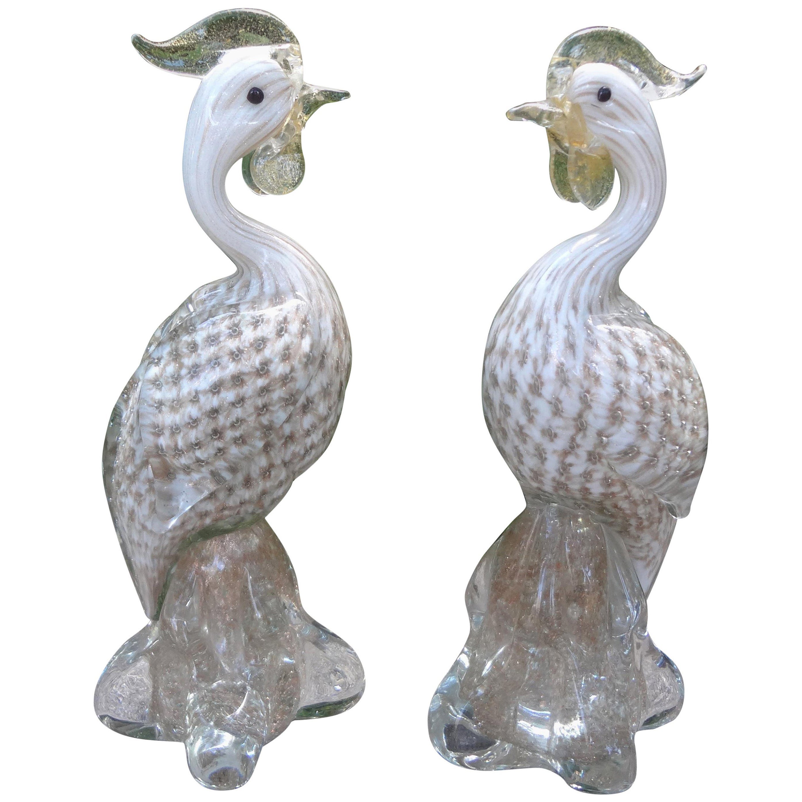 Pair of Murano Glass Birds Attributed to Archimede Seguso For Sale