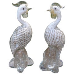 Retro Pair of Murano Glass Birds Attributed to Archimede Seguso