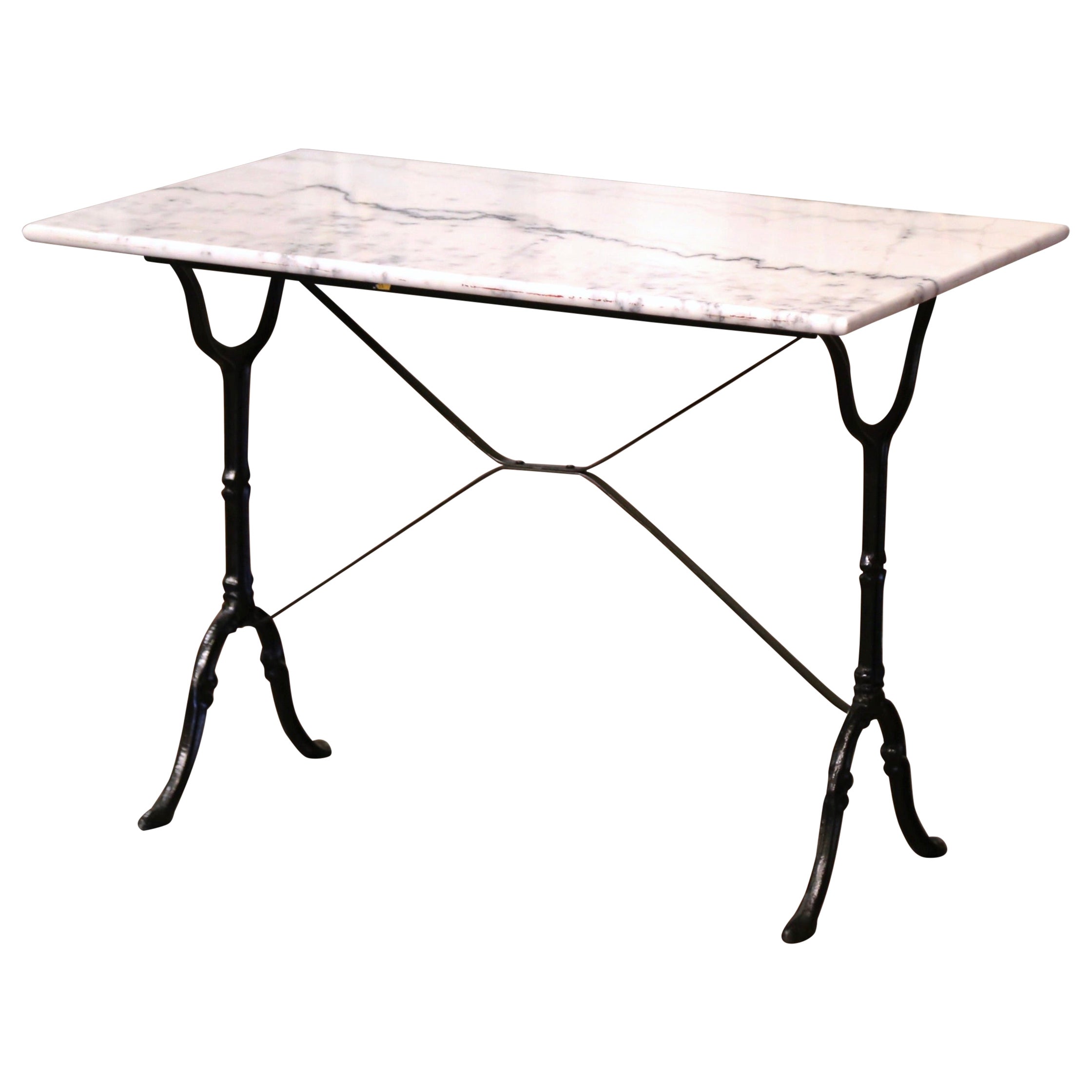 Early 20th Century French Marble Top Black Painted Iron Bistrot Table