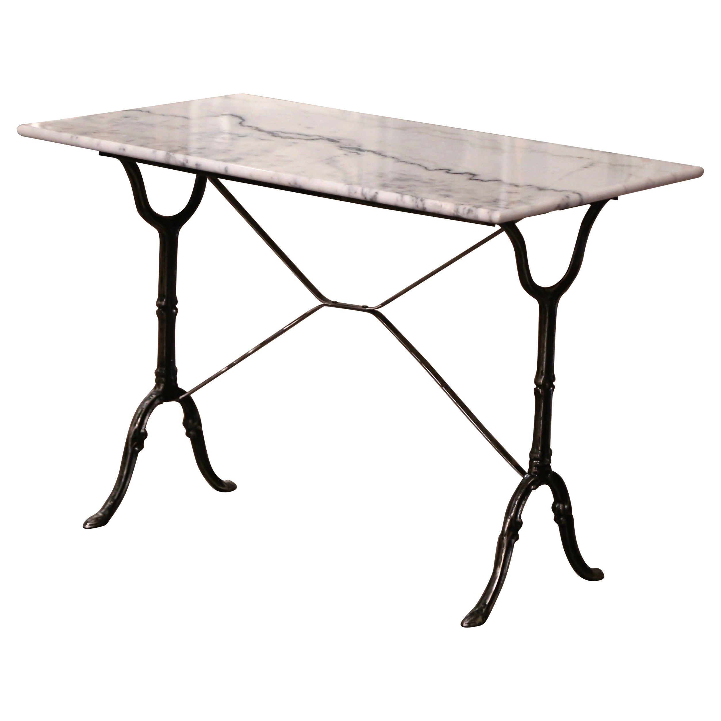 Early 20th Century French Marble Top Polished Iron Bistrot Table For Sale