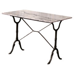 Vintage Early 20th Century French Marble Top Polished Iron Bistrot Table