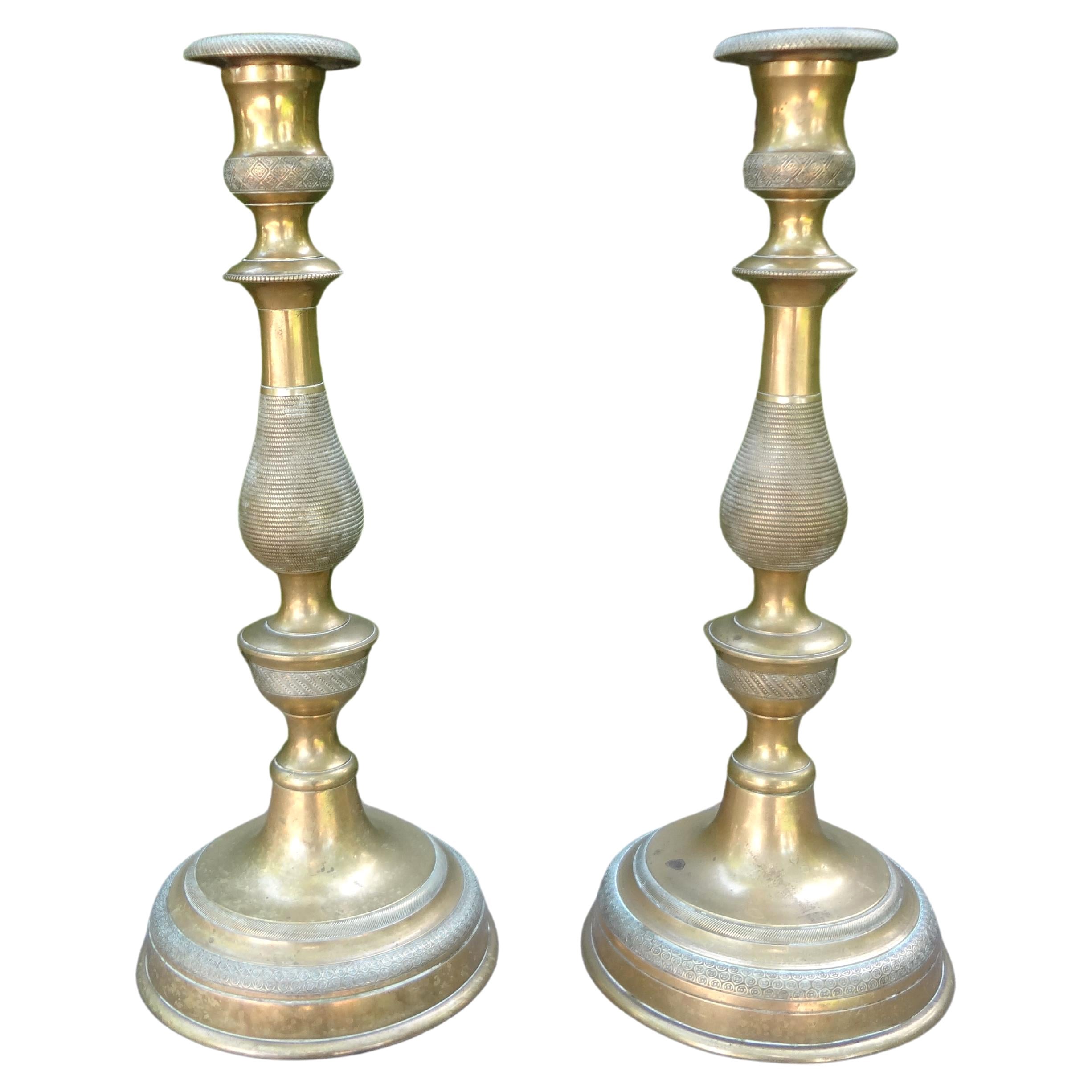 Pair of 19th Century French Louis XVI Style Bronze Candlesticks For Sale