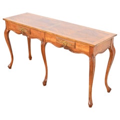 Used Baker Furniture French Provincial Cherry and Burl Wood Console or Sofa Table