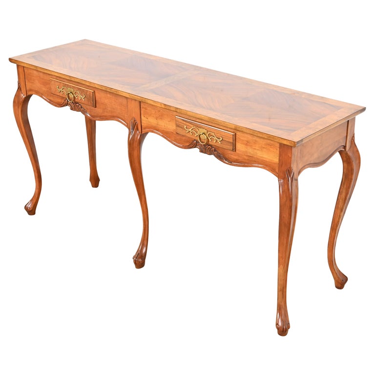 Baker Furniture French Provincial Cherry and Burl Wood Console or Sofa Table For Sale