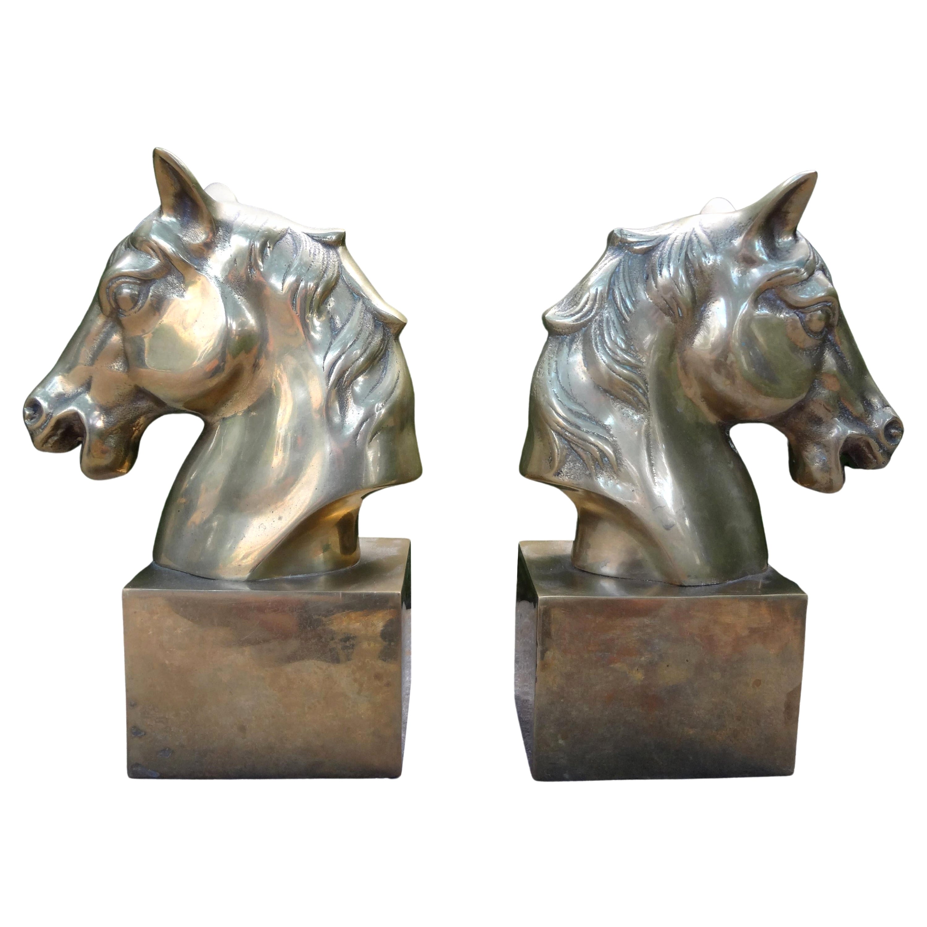 Pair of Vintage Brass Horse Head Bookends