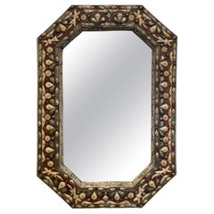 miroir vintage en forme d'os, d'argent et de turquoise