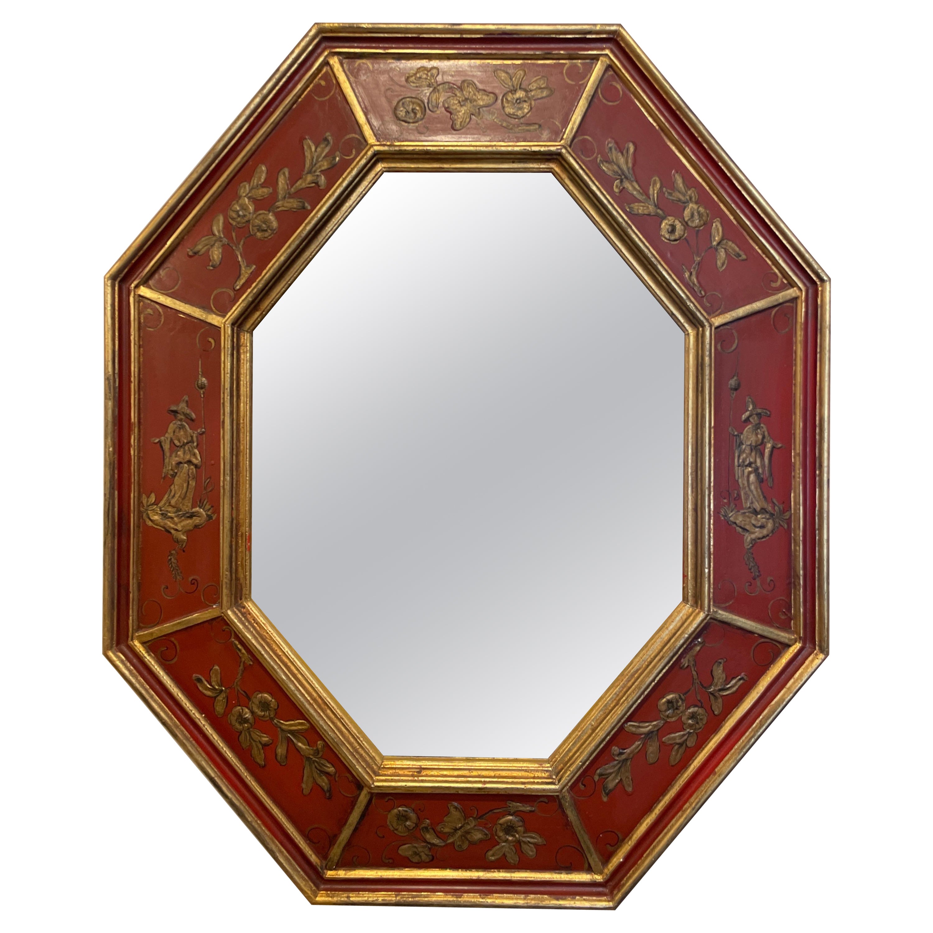 Vieux miroir italien octogonal chinoiserie