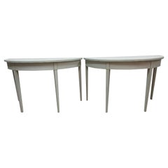 Antique Gustavian Style 4 Legged Demi-Lune Tables