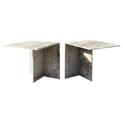 Post Modern Lava Onyx Travertine Stone Side Tables, Set of 2