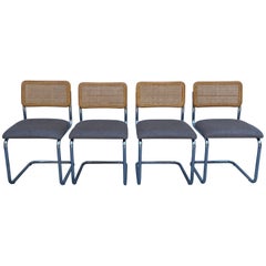Vintage Reupholstered Set of 4 Cesca Style Dining Chairs