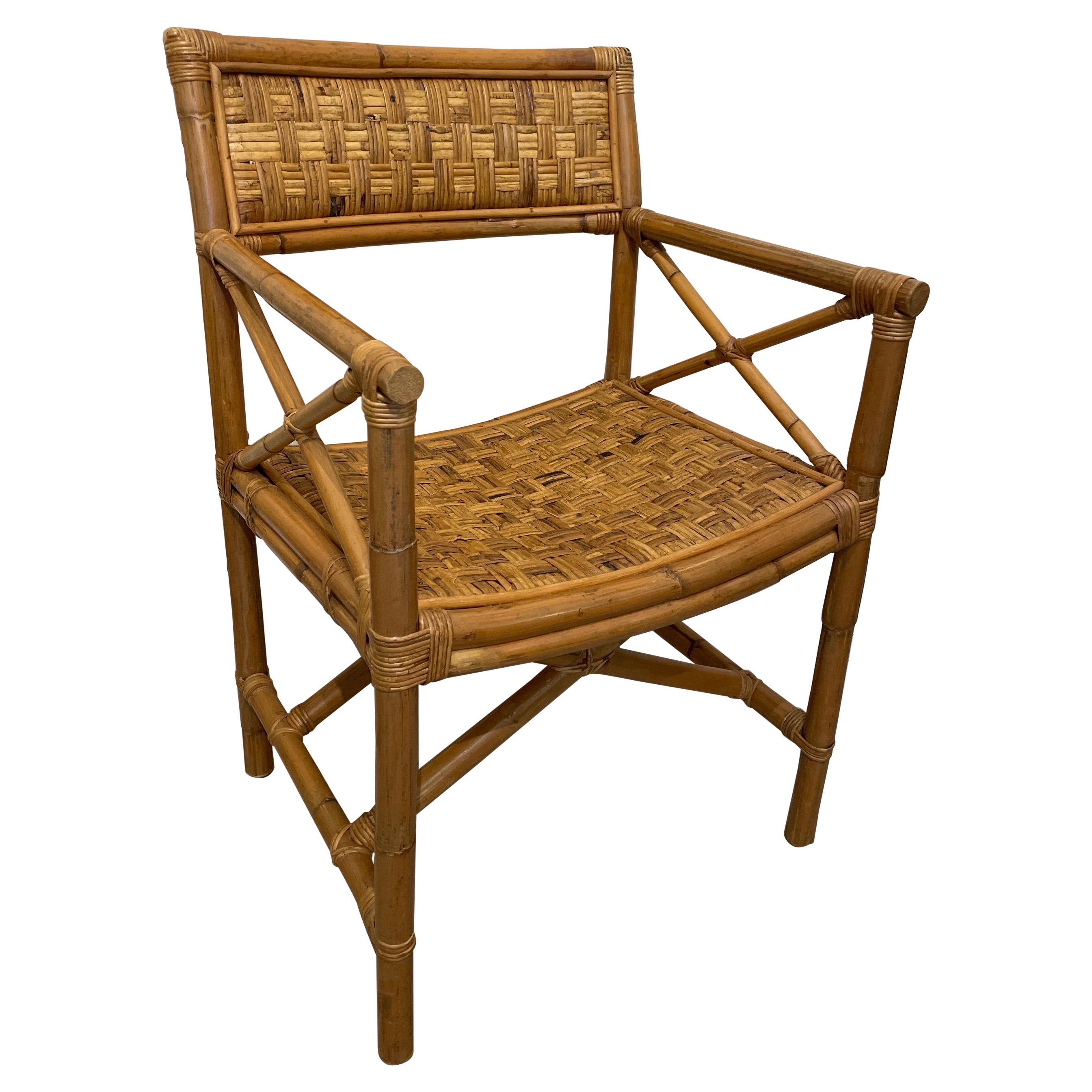 Woven Bamboo Campaign Style Armchair