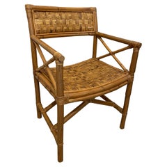 Vintage Woven Bamboo Campaign Style Armchair