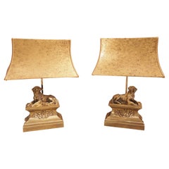 Pair of 19th Century French Gilt Bronze Dog Lamps