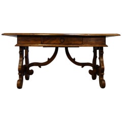 17th Century Style Italian Refectory Old Walnut Coffee Table with single drawer