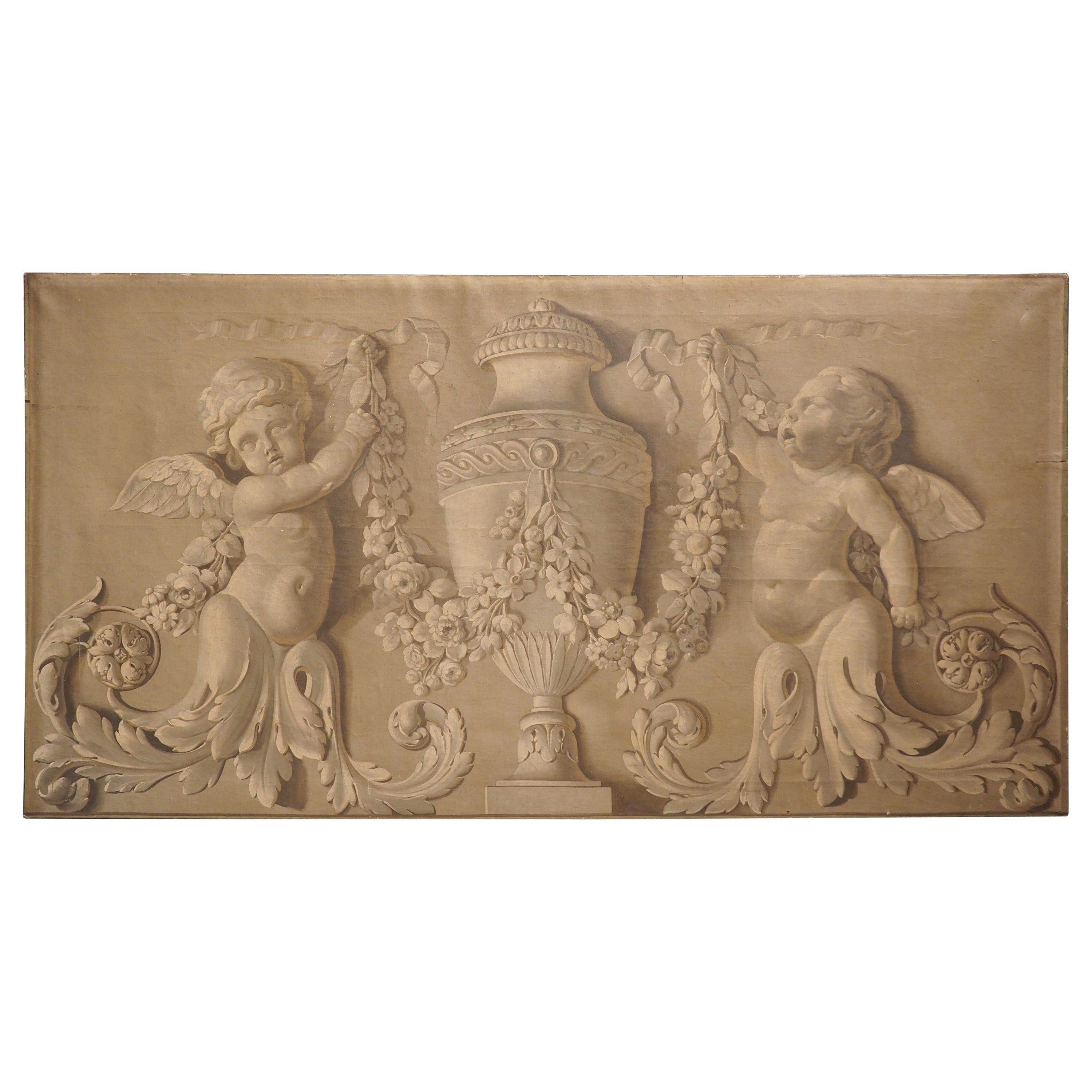Antique French Neoclassical Grisaille Overdoor Painting, Circa 1815 For Sale