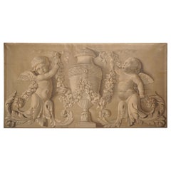 Antique French Neoclassical Grisaille Overdoor Painting, Circa 1815