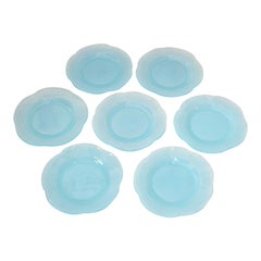 Set of 7 Blue Opaline Dinner Plates Dinnerware Serving Plates Mid-Century Modern