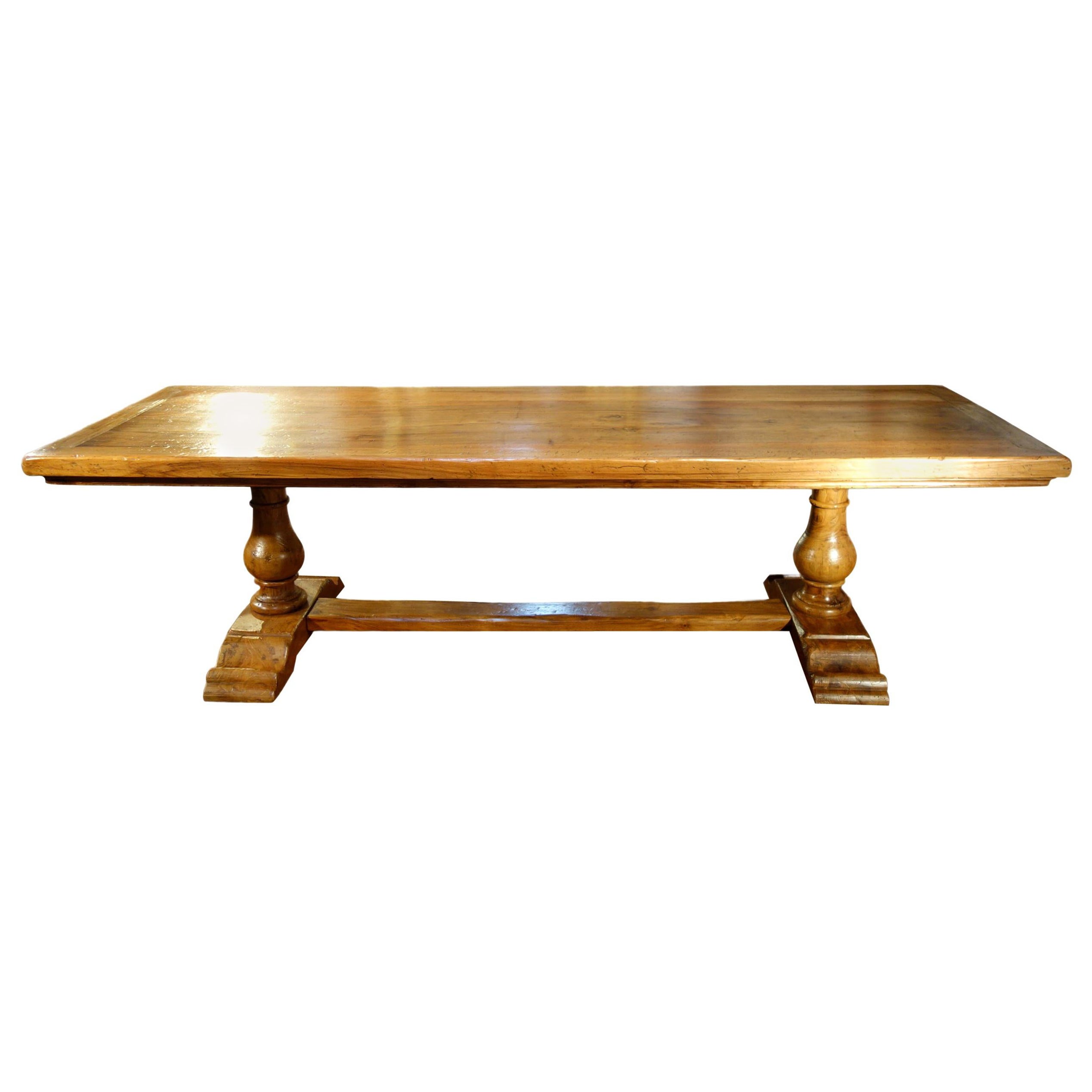 18th C Style Italian BOCCI Solid Natural Walnut Trestle Table Made to Order  For Sale