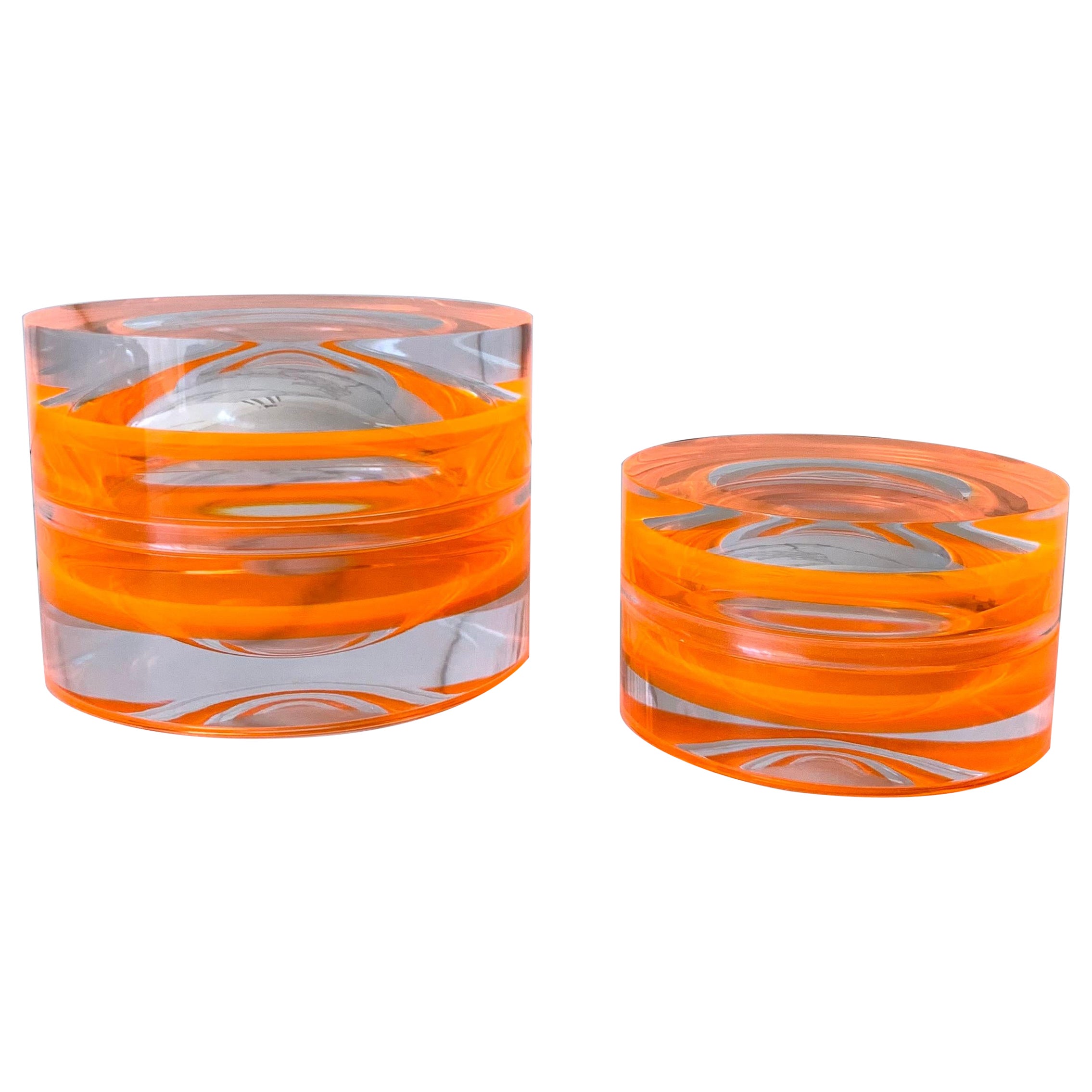 Neon Orange Acrylic Large Round Box by Paola Valle For Sale