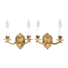 Antique Pair of Neoclassical Style French Gilded Bronze Light Sconces, circa 1900