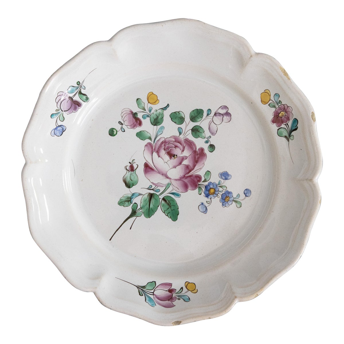 Plato floral de loza francesa del siglo XIX en venta