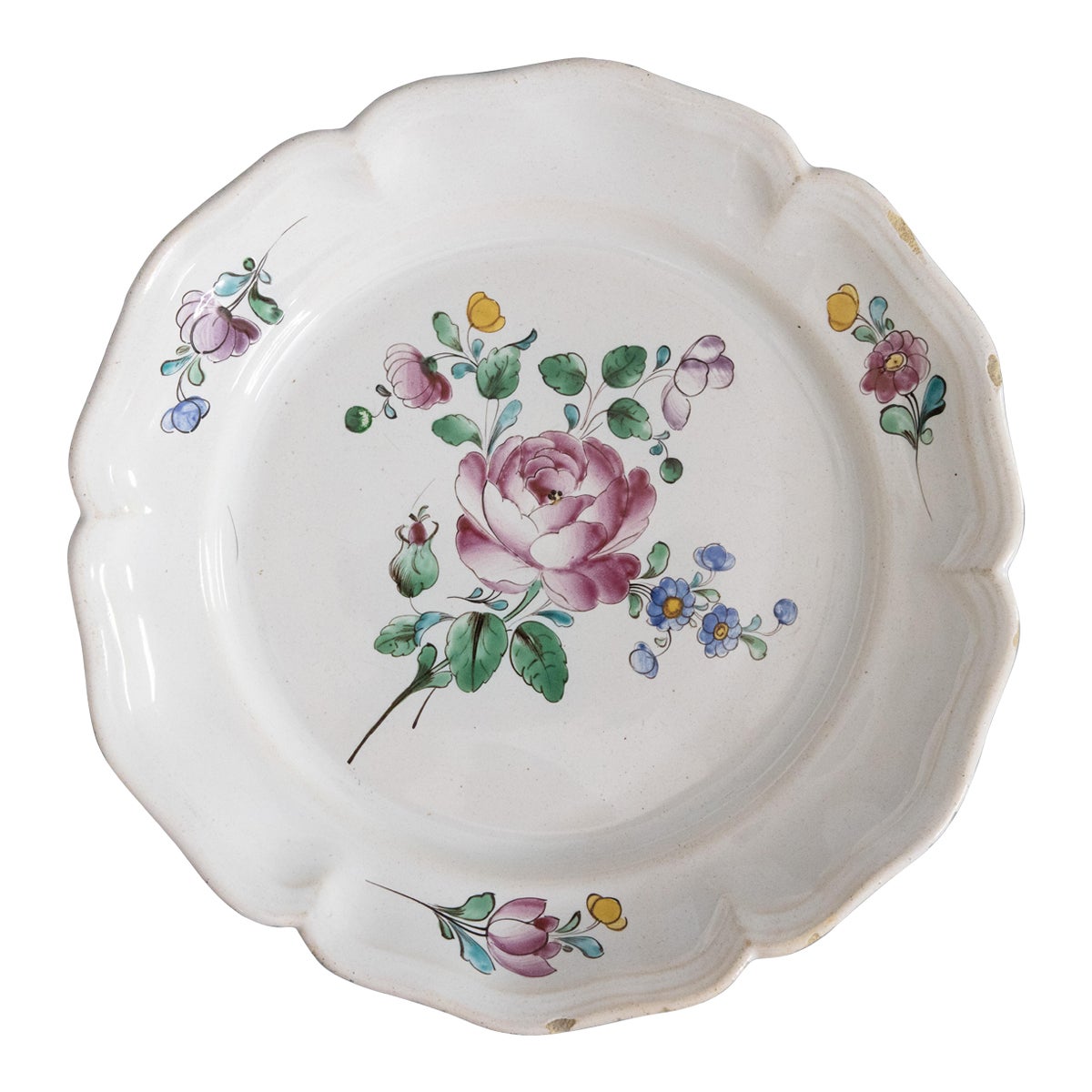 Assiette à fleurs en faïence française du 19ème siècle