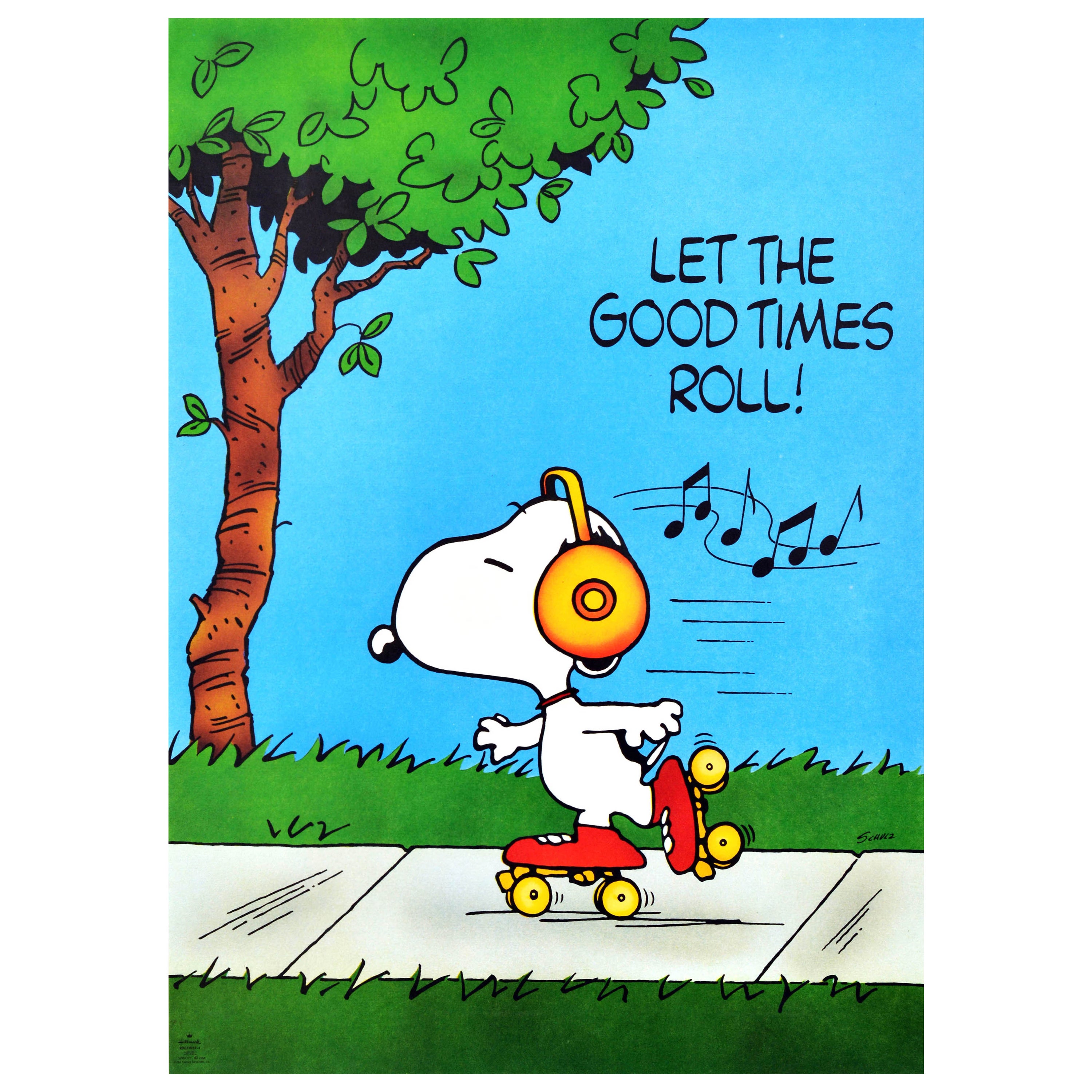 Affiche rétro originale de Snoopy, Let The Good Times Roll, Noix de noix, Skating Dog, Musique