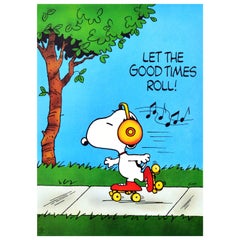 Original Vintage Snoopy Poster Let The Good Times Roll Peanuts Skating Dog Music