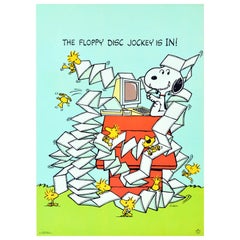 Original Vintage Snoopy Poster „The Floppy Disc Jockey Is In“ Woodstock Computer