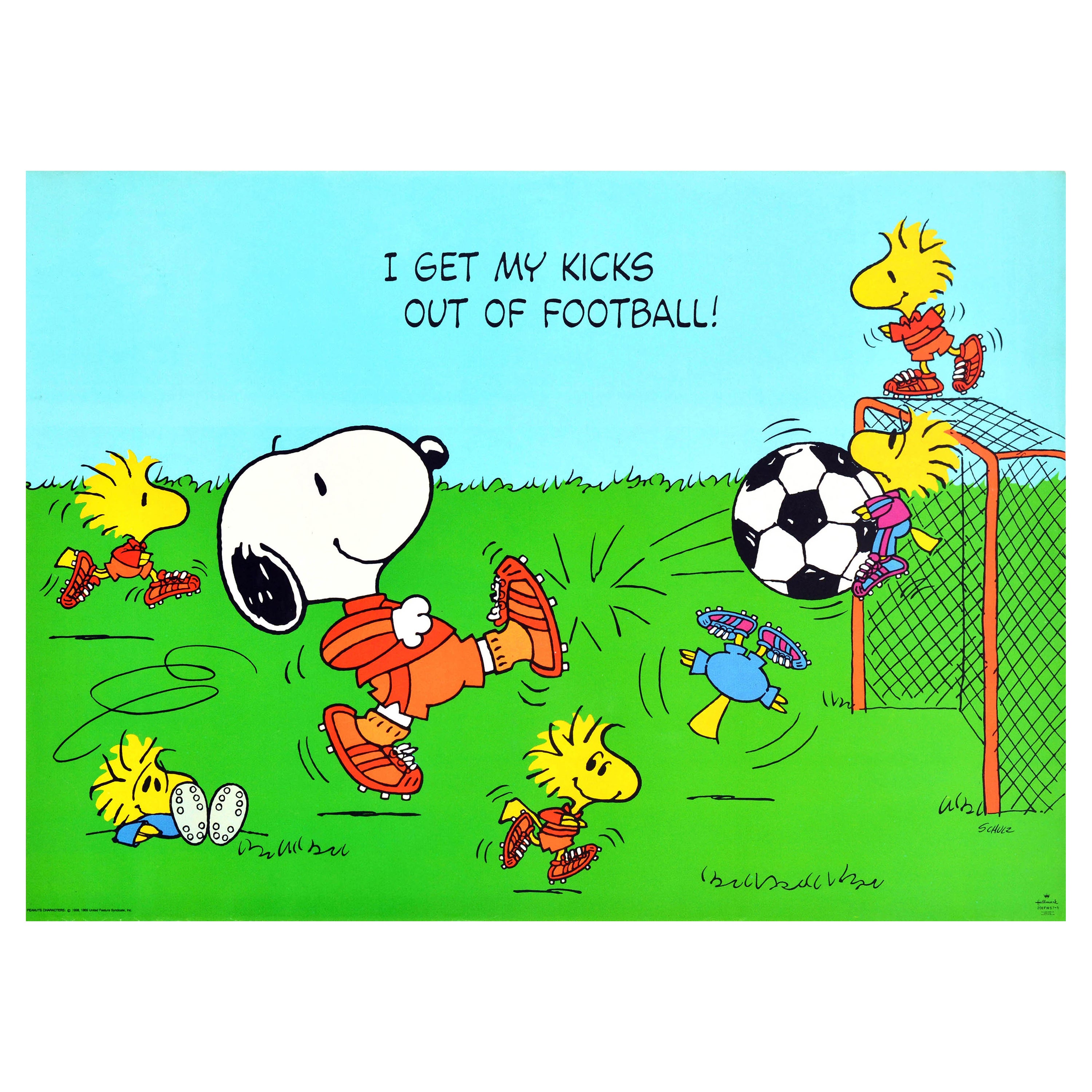 Original Vintage Snoopy Poster I Get My Kicks Out Of Football Sport Woodstock