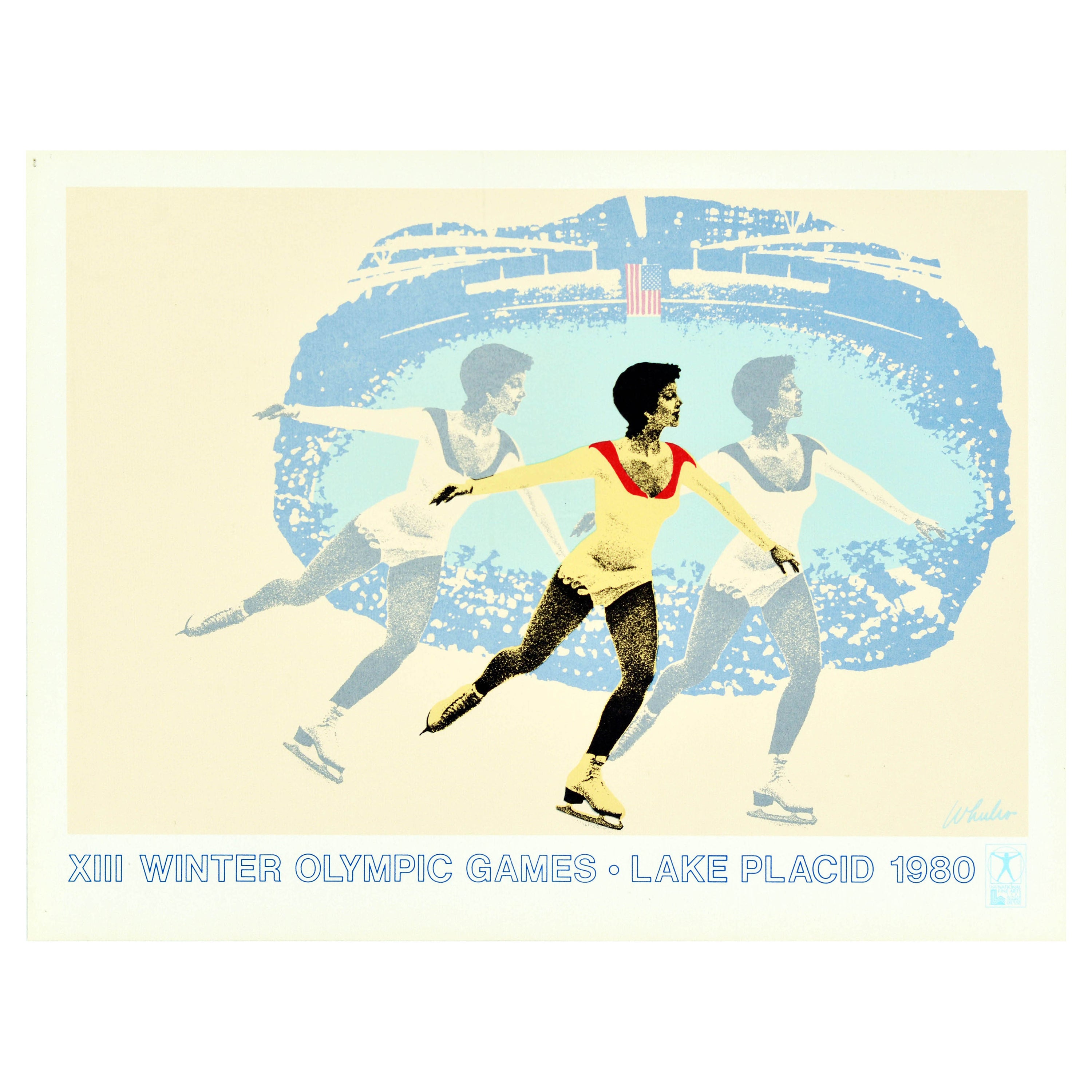 Original Vintage Poster Winter Olympic Games Lake Placid New York Ice Skater Art For Sale