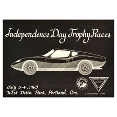 Original Retro Racing Poster Independence Day Trophy Races Sports Car Club Art
